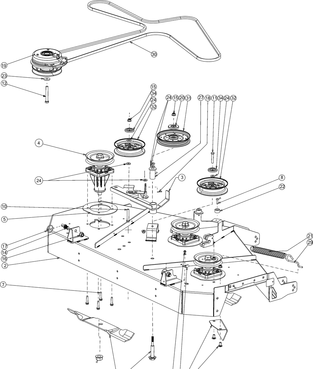 Deck Assembly Diagram and Parts List for Z-FORCELX54KW (17AIDAUC010)(2016) Cub Cadet Lawn Tractor